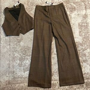 Alice + Olivia Brown Deanna High Waisted Bootcut Pant and Vest